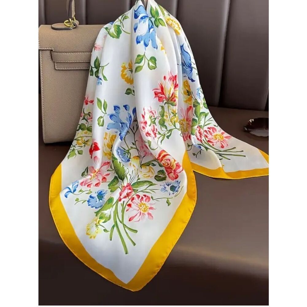 Floral scarf yellow border